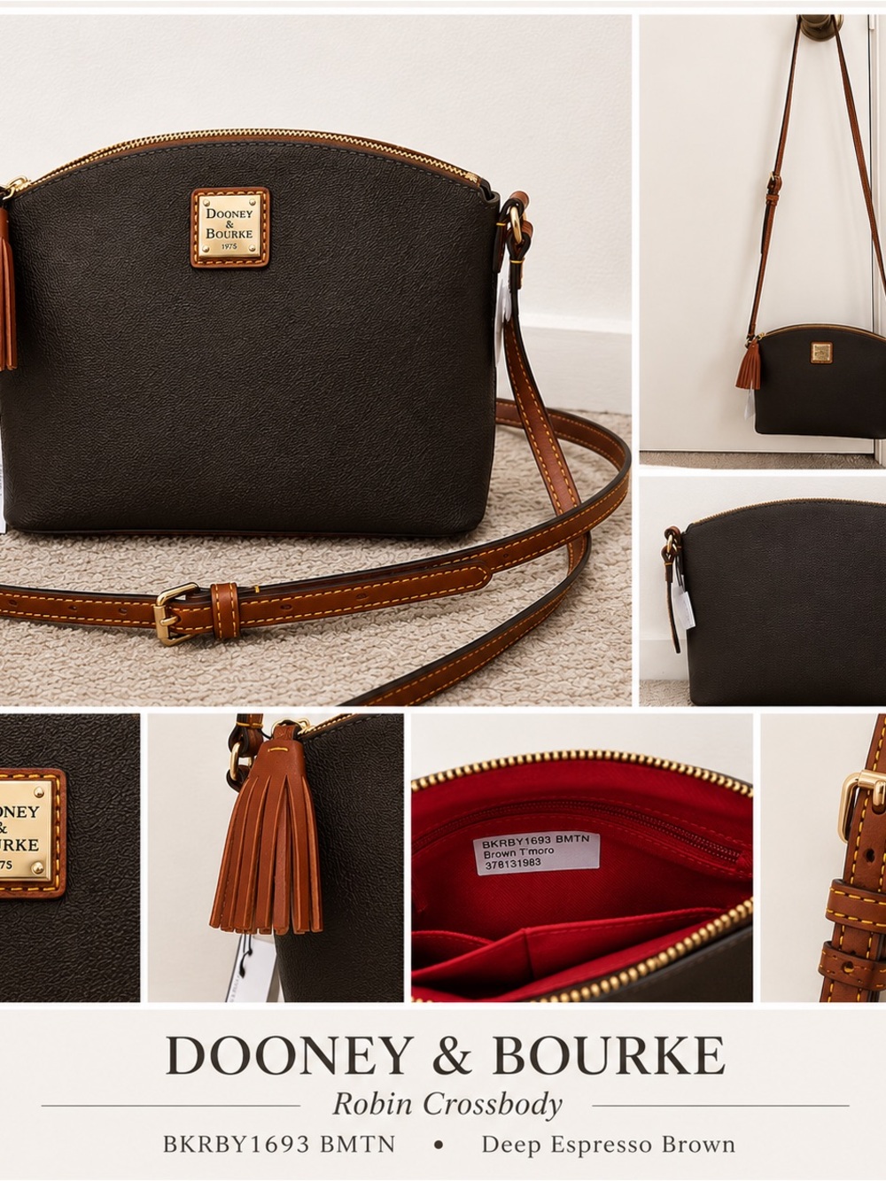 Dooney & Bourke Deep Espresso Brown Robin Crossbody with Tan Trim